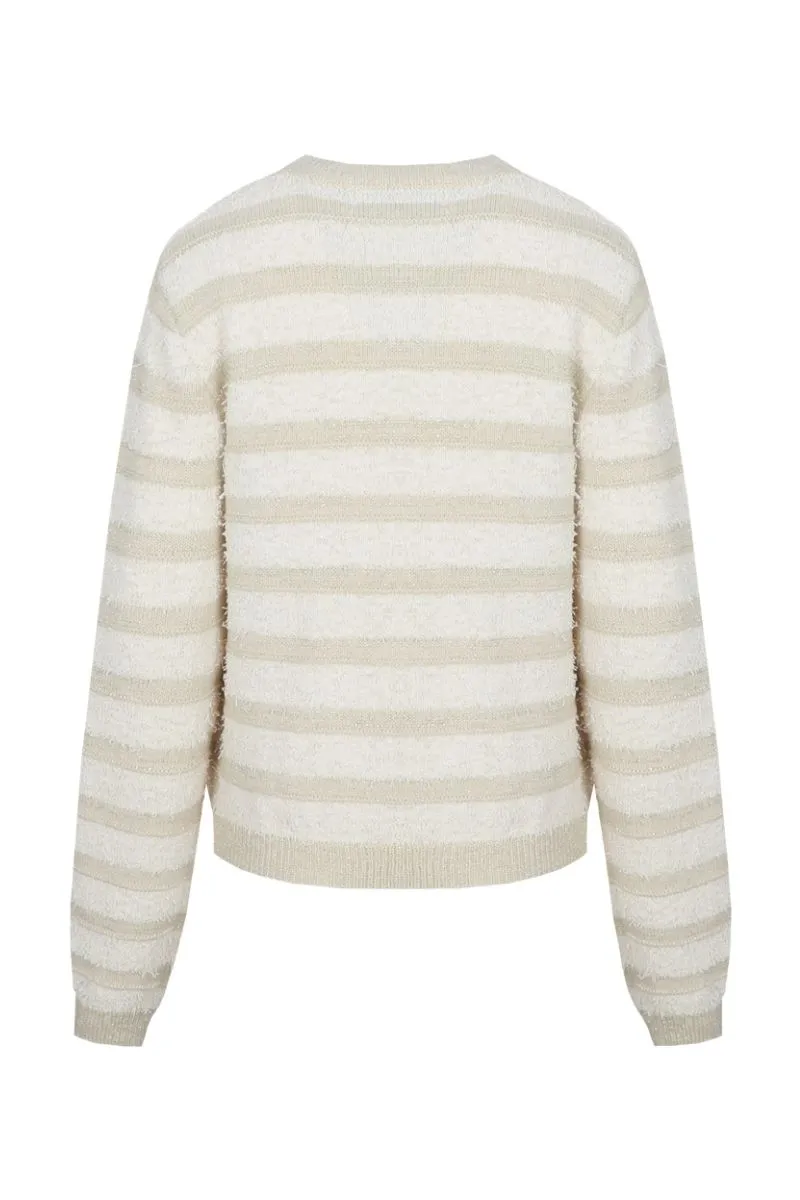 CS The Label Carice Knit Cardigan, wolmix, wit en zandkleurig